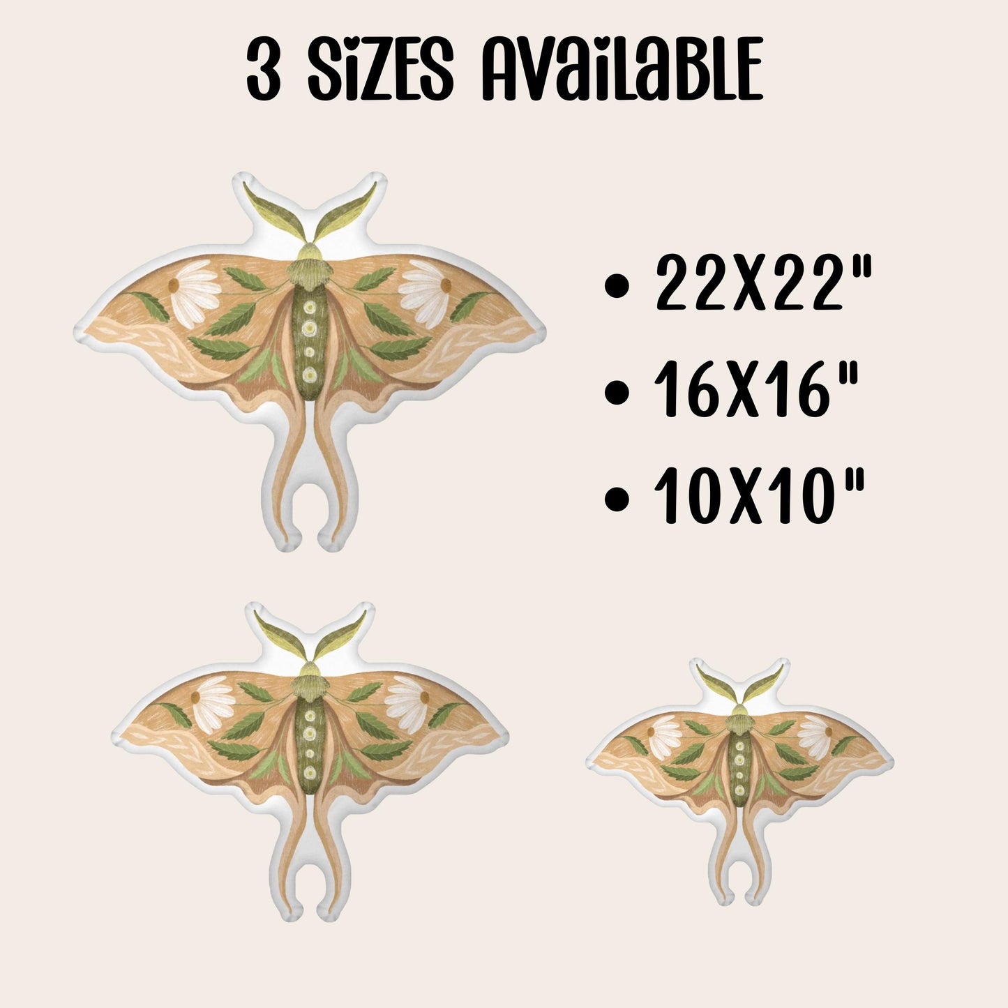 Luna Moth Entomology Art Pillow, 10x10 16x16 22x22 Whimsigoth Decor, Floral Moth Lover Gift for Nature Lovers