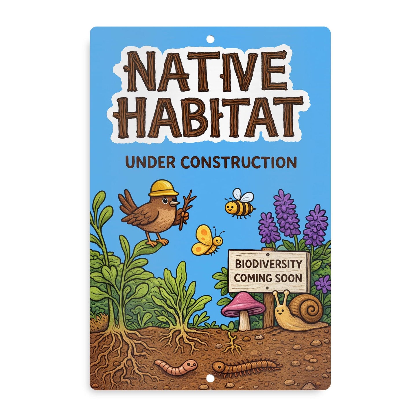 Native Habitat Under Construction Sign, 8x12 12x18 Outdoor Rated Aluminum Sign, Gift for Gardener