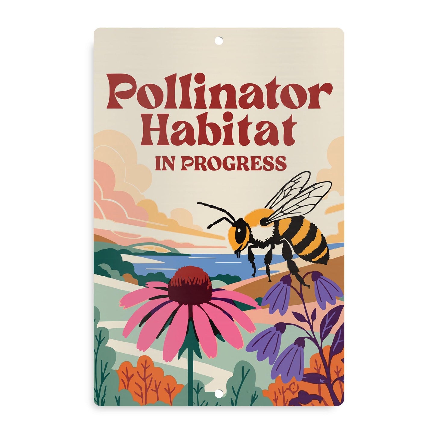 Pollinator Habitat In Progress Sign, 8x12 12x18 Bee Metal Illustration, Gift for Gardener