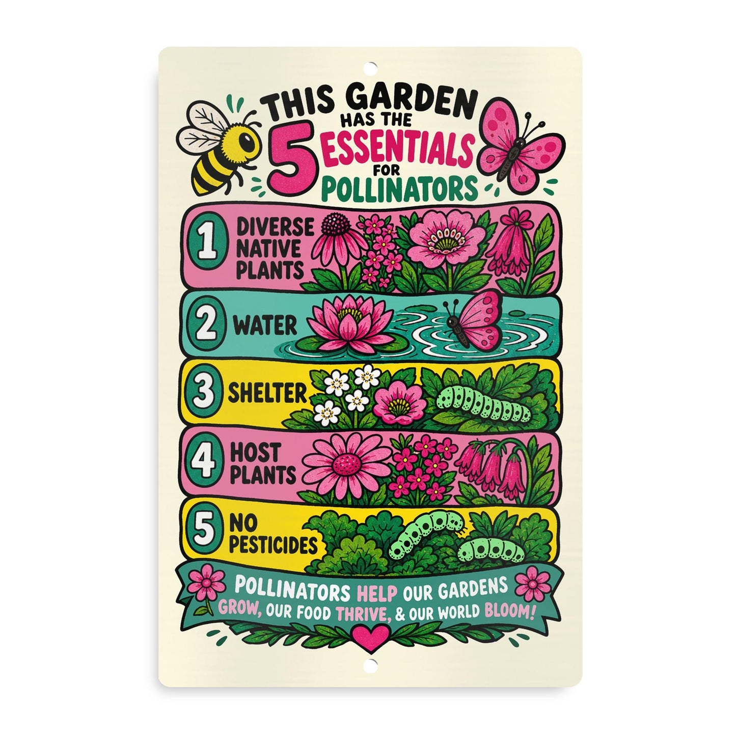 5 Essentials for Pollinators Metal Sign