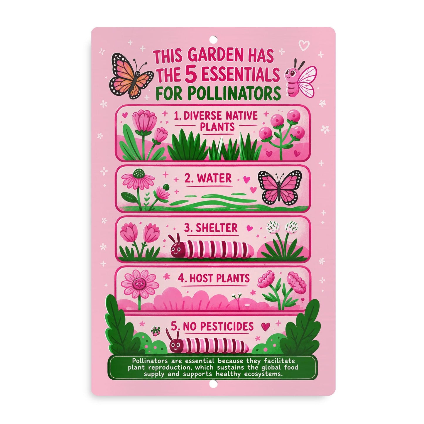 Pink 5 Essentials for Pollinators Metal Sign
