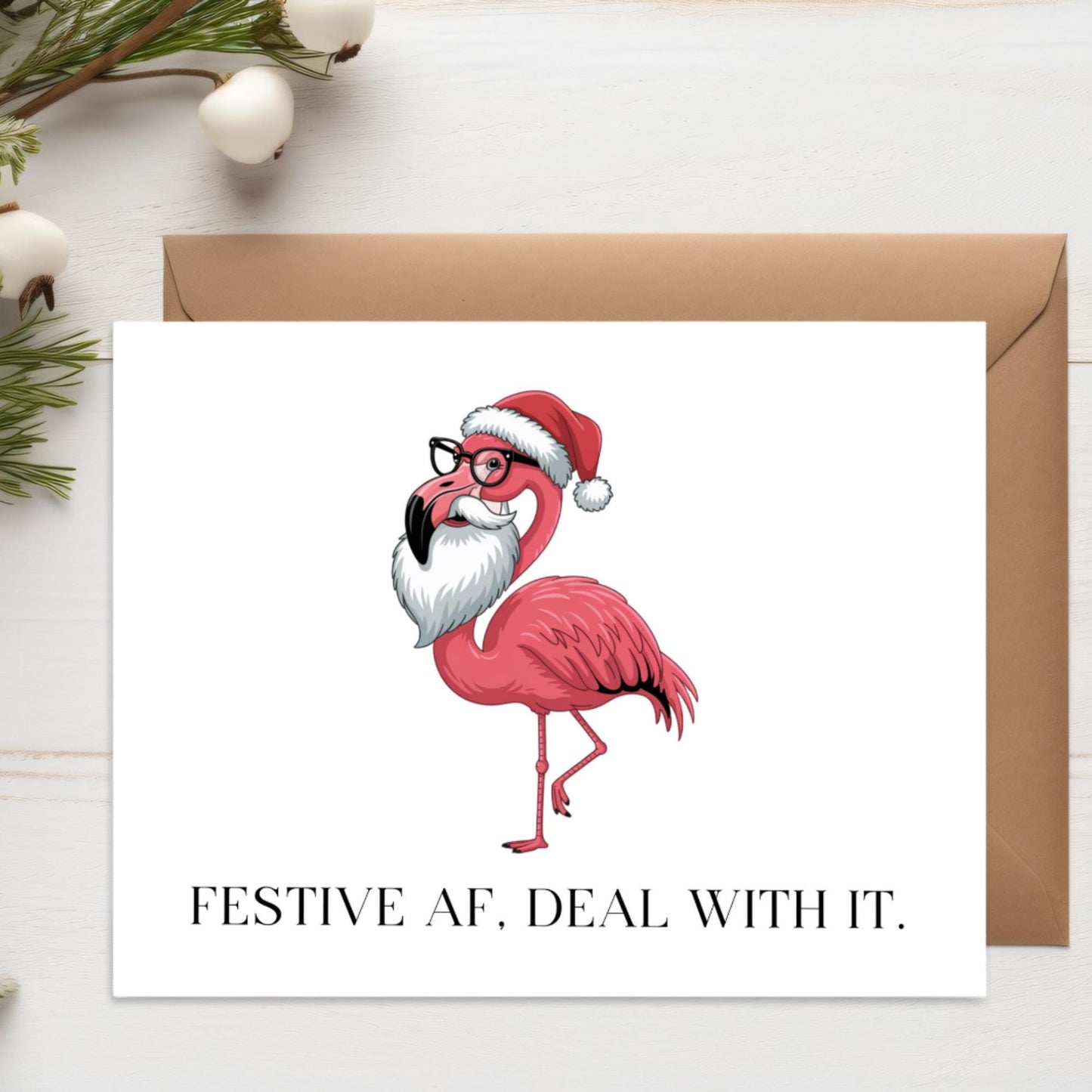 Flamingo Christmas Card – Funny Tropical Holiday Greeting – A2 Snarky Xmas Card