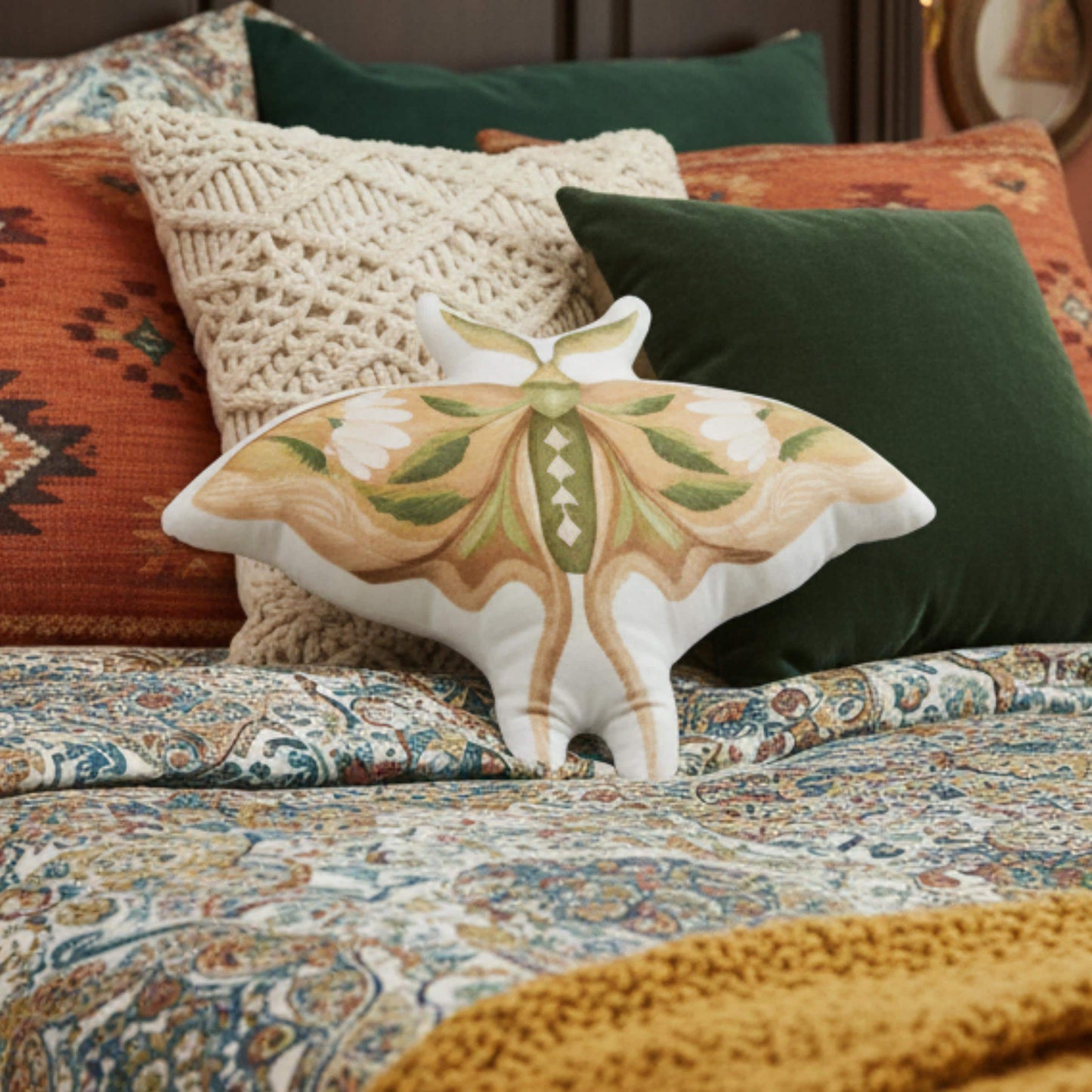 Luna Moth Entomology Art Pillow, 10x10 16x16 22x22 Whimsigoth Decor, Floral Moth Lover Gift for Nature Lovers