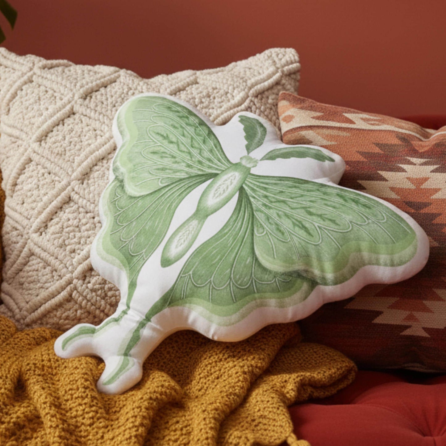 Luna Moth Entomology Art Pillow, Whimsigoth Decor, Green Moth Lover Gift for Nature Lovers