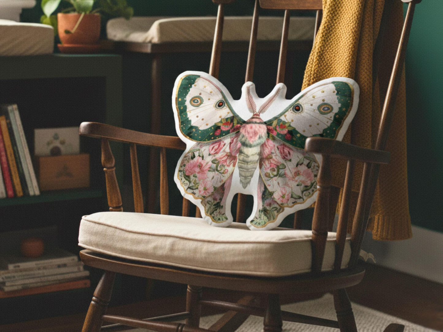 Floral Moth Shaped Pillow, Whimsigoth Decor, Shabby Chic Gift