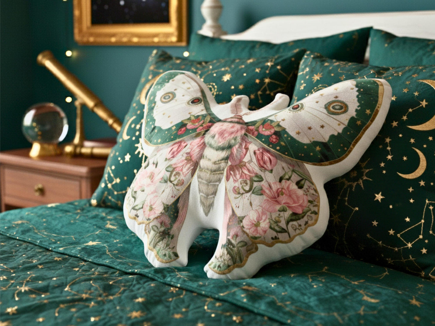 Floral Moth Shaped Pillow, Whimsigoth Decor, Shabby Chic Gift