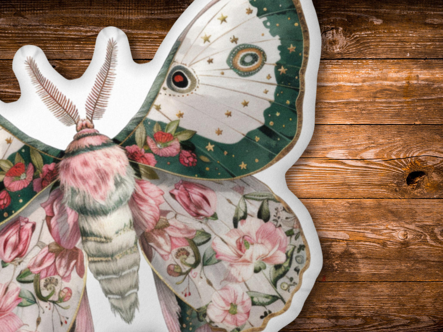 Floral Moth Shaped Pillow, Whimsigoth Decor, Shabby Chic Gift