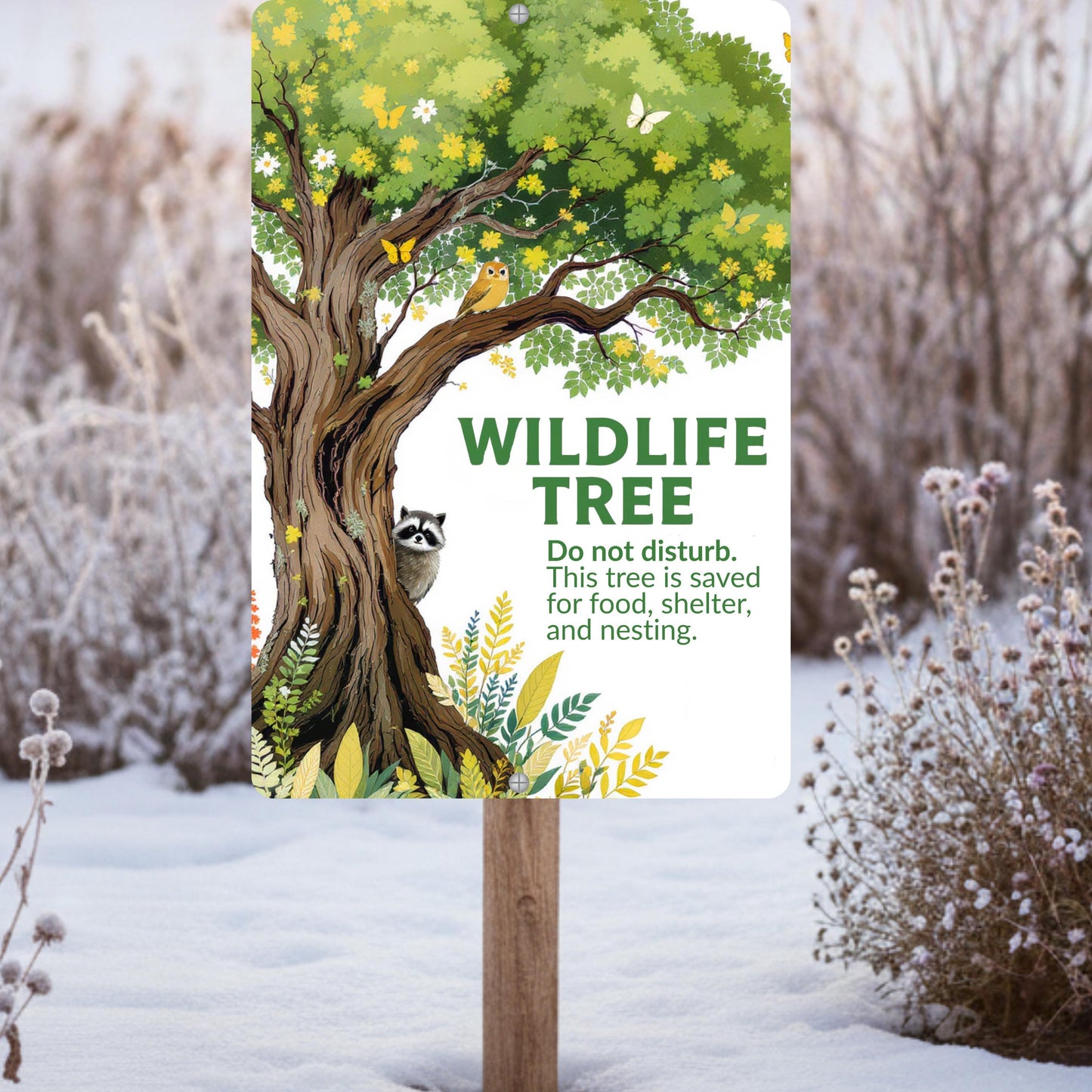 Tree of Life Wildlife Habitat Sign, Outdoor Rated 12x18 8x12 Conservation Sign, Snag Garden Sign for Nature Lovers
