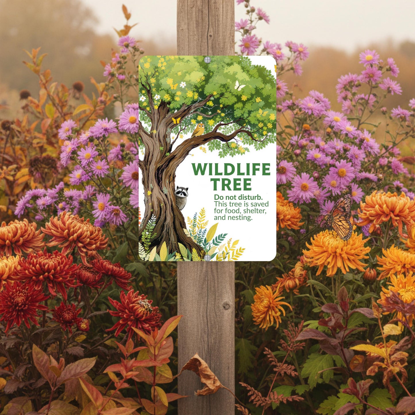 Tree of Life Wildlife Habitat Sign, Outdoor Rated 12x18 8x12 Conservation Sign, Snag Garden Sign for Nature Lovers