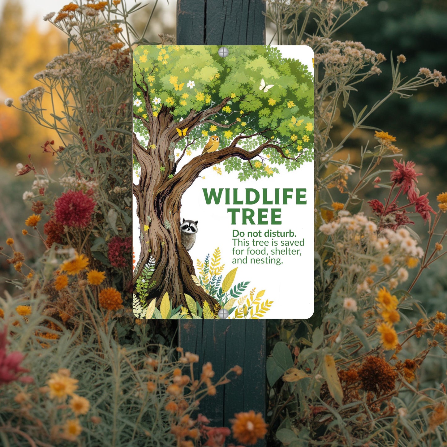 Tree of Life Wildlife Habitat Sign, Outdoor Rated 12x18 8x12 Conservation Sign, Snag Garden Sign for Nature Lovers