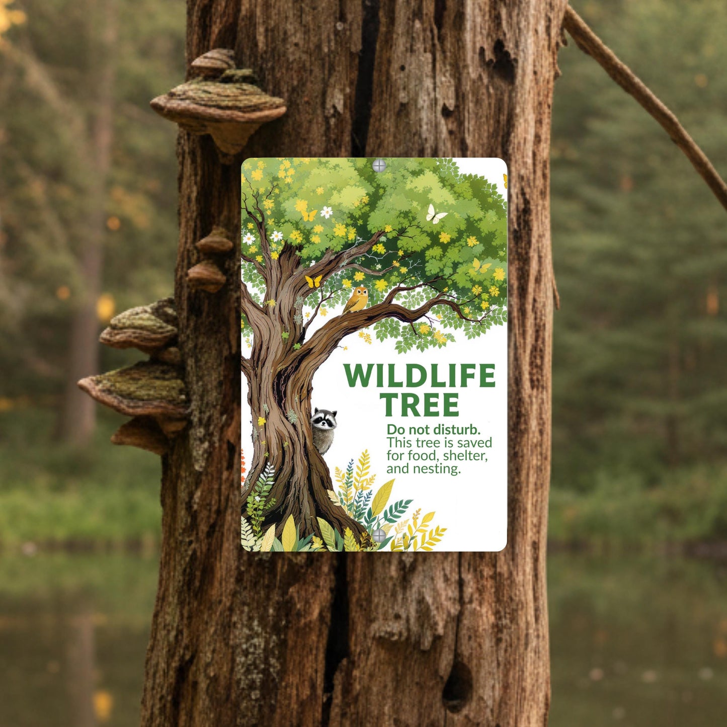 Tree of Life Wildlife Habitat Sign, Outdoor Rated 12x18 8x12 Conservation Sign, Snag Garden Sign for Nature Lovers