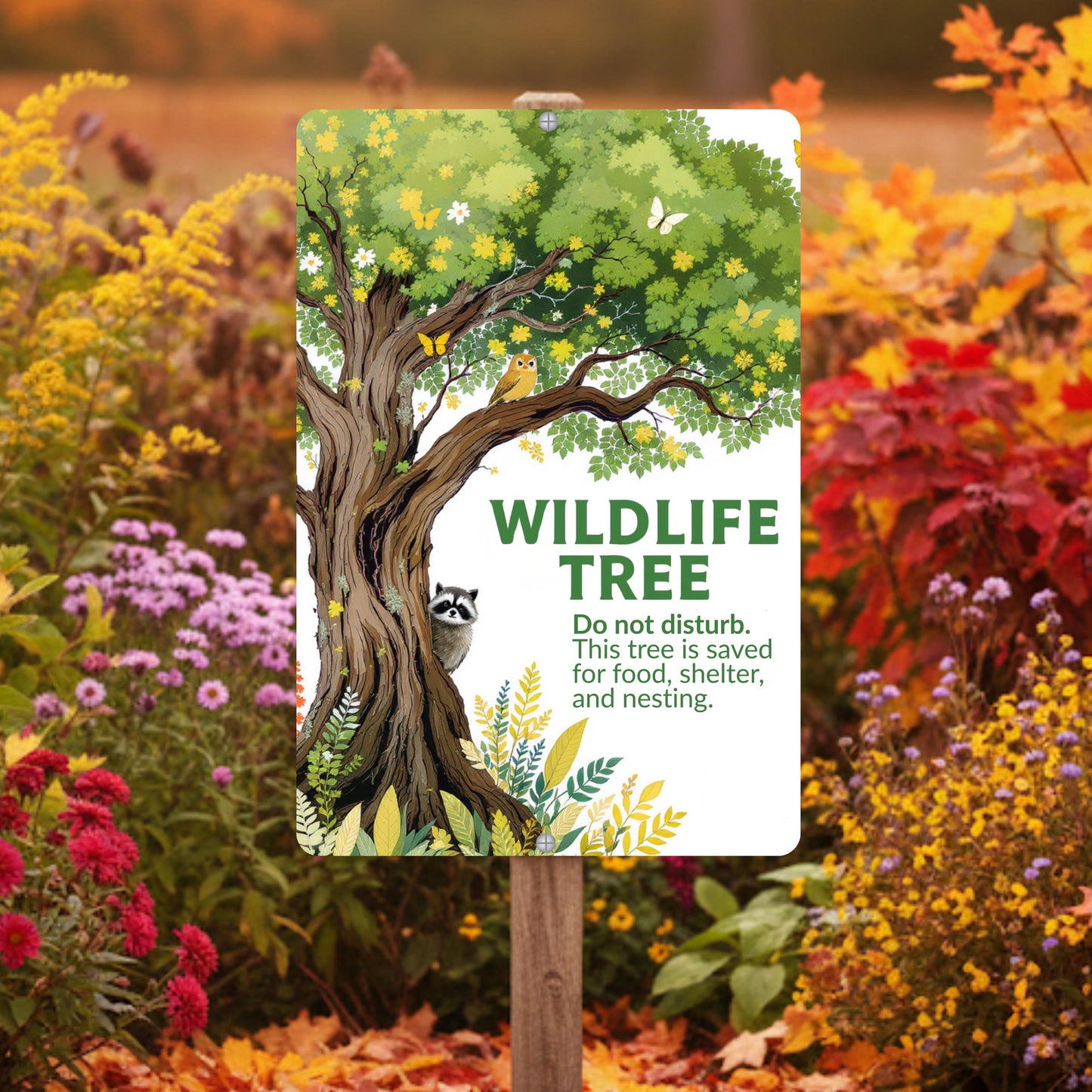 Tree of Life Wildlife Habitat Sign, Outdoor Rated 12x18 8x12 Conservation Sign, Snag Garden Sign for Nature Lovers