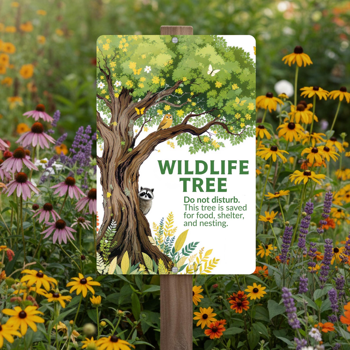 Tree of Life Wildlife Habitat Sign, Outdoor Rated 12x18 8x12 Conservation Sign, Snag Garden Sign for Nature Lovers