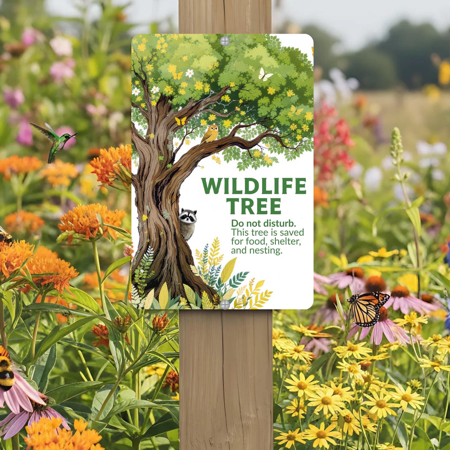 Tree of Life Wildlife Habitat Sign, Outdoor Rated 12x18 8x12 Conservation Sign, Snag Garden Sign for Nature Lovers