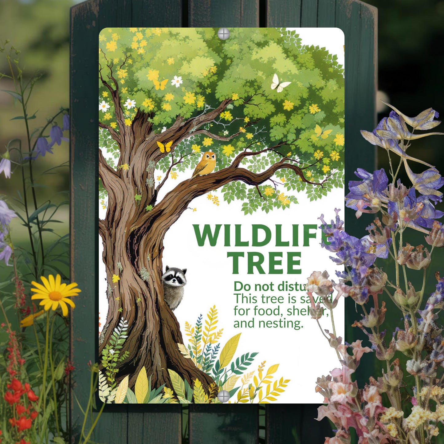 Tree of Life Wildlife Habitat Sign, Outdoor Rated 12x18 8x12 Conservation Sign, Snag Garden Sign for Nature Lovers