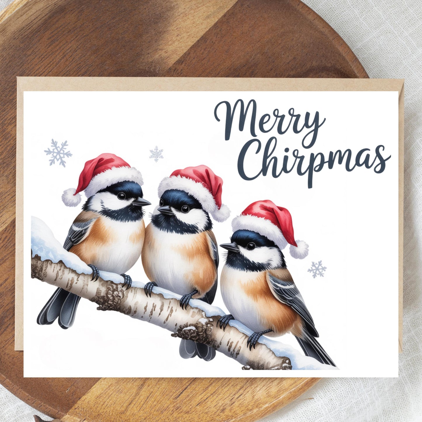 Merry Chirpmas Card – Funny Chickadee Holiday Greeting – A2 Bird Lover Xmas Card