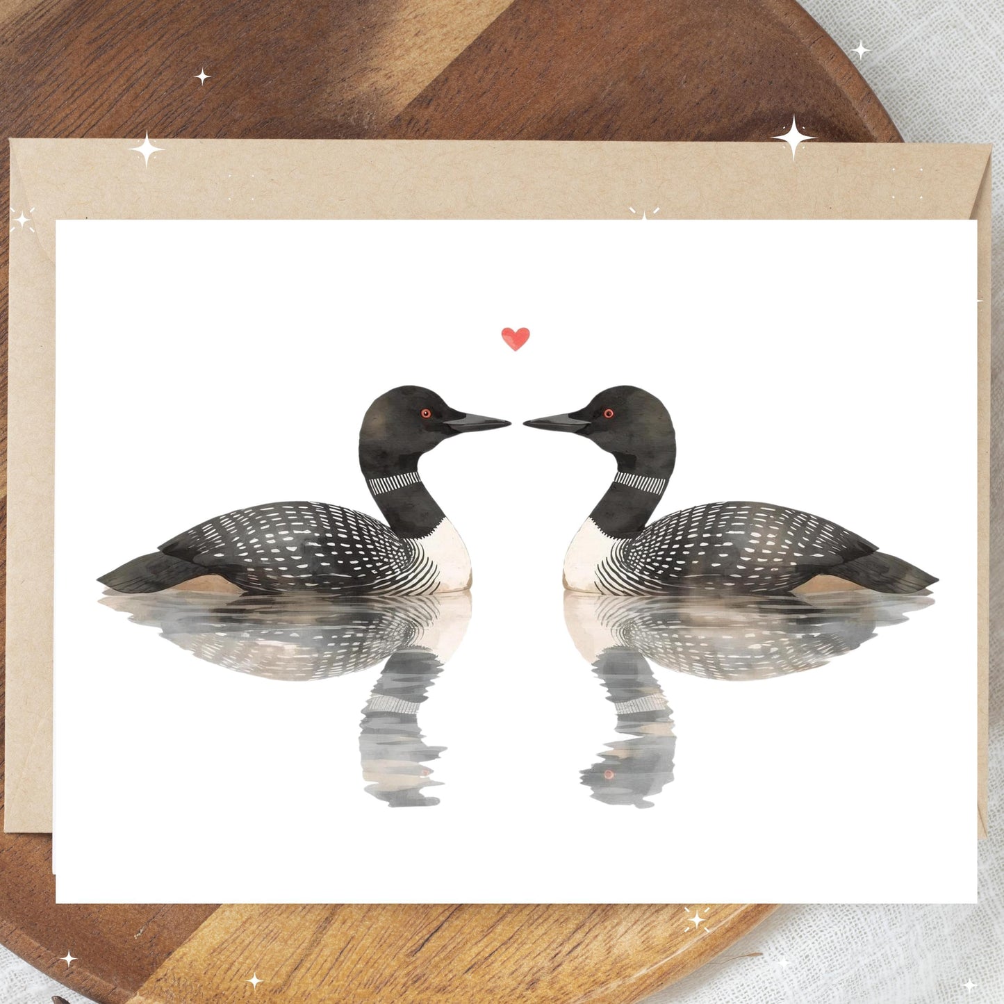 Romantic Common Loon Couple Card for Valentine’s Day, Anniversary, A2 Blank Bird Love Card with Kraft Envelope, Bird Nerd Gift Idea