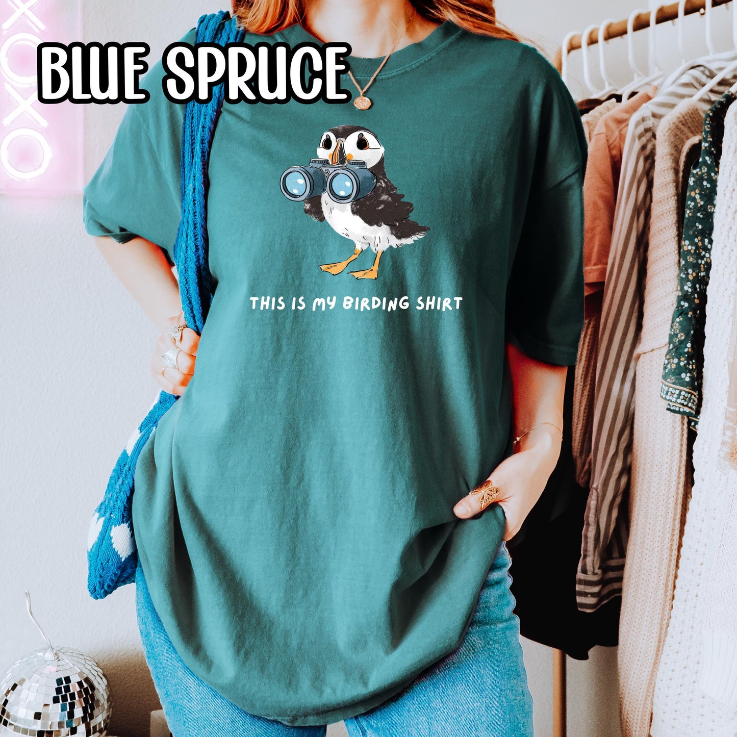 Puffin with Binoculars Birding Shirt, Coastal Birds Shirt, Gift for Bird Lovers