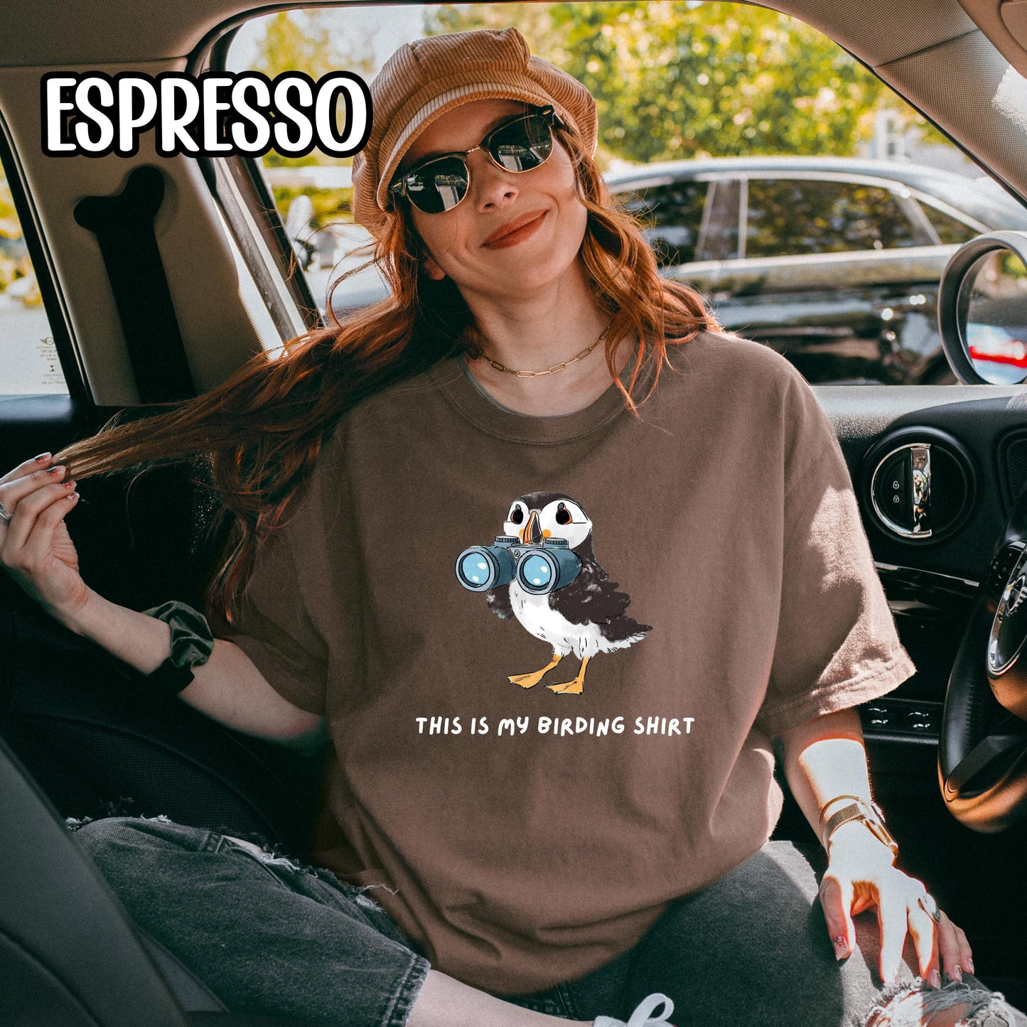 Puffin with Binoculars Birding Shirt, Coastal Birds Shirt, Gift for Bird Lovers