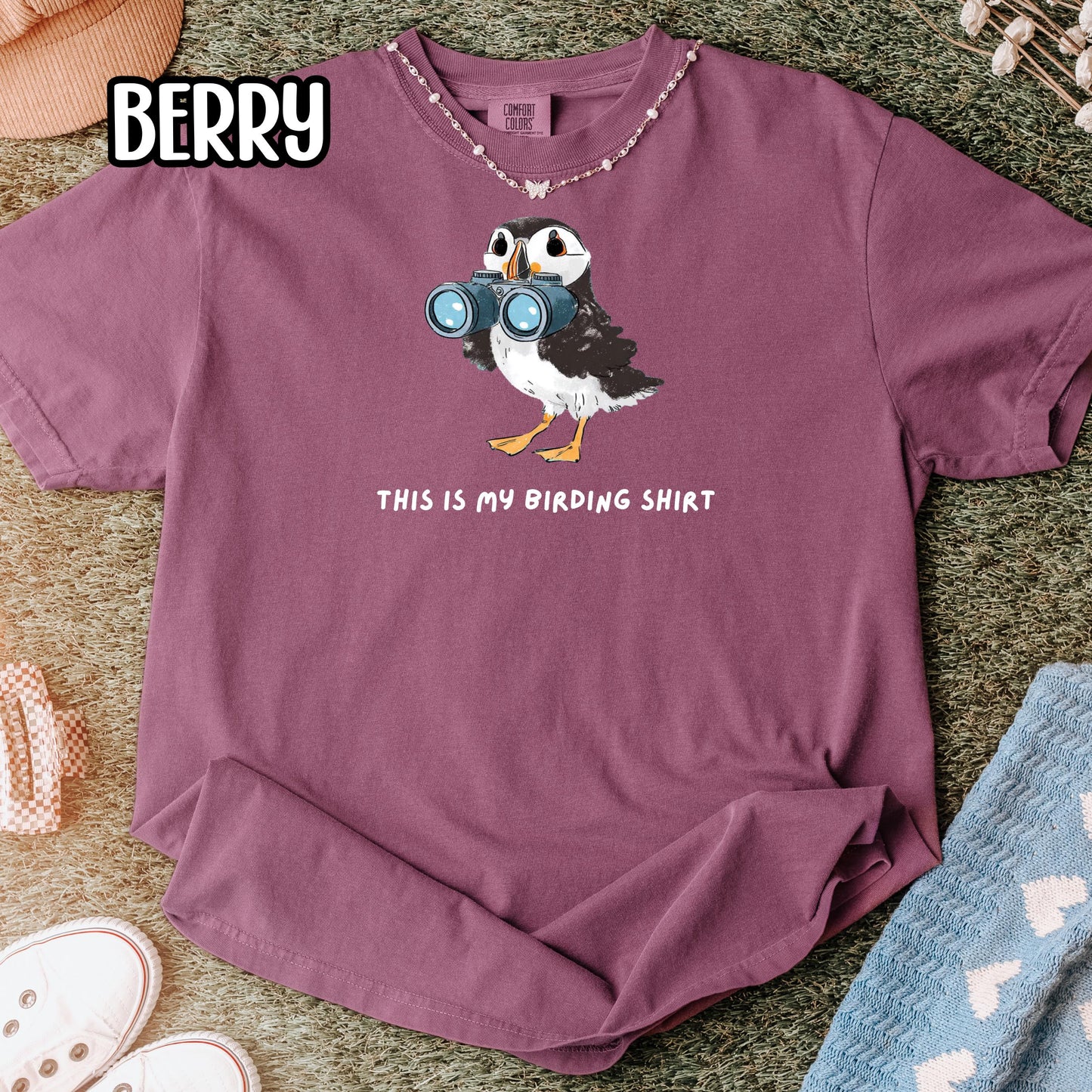 Puffin with Binoculars Birding Shirt, Coastal Birds Shirt, Gift for Bird Lovers