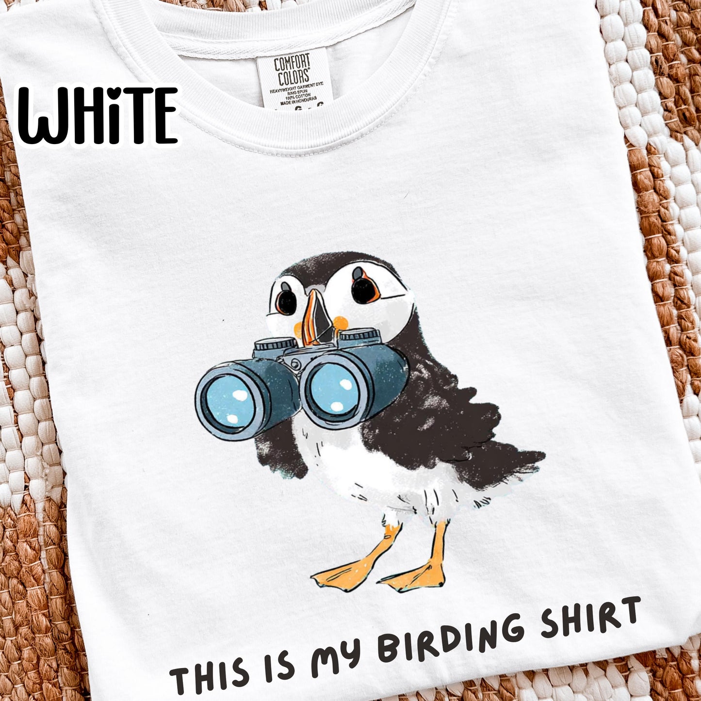 Puffin with Binoculars Birding Shirt, Coastal Birds Shirt, Gift for Bird Lovers