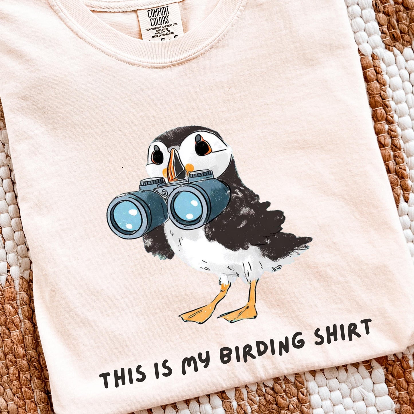 Puffin with Binoculars Birding Shirt, Coastal Birds Shirt, Gift for Bird Lovers