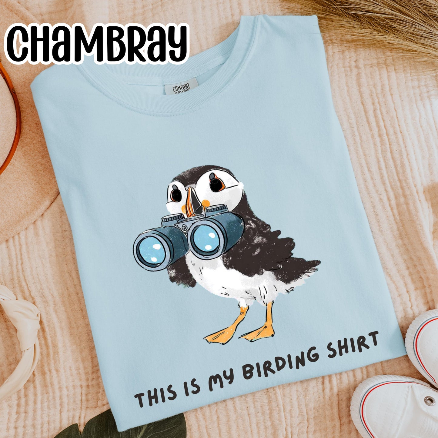 Puffin with Binoculars Birding Shirt, Coastal Birds Shirt, Gift for Bird Lovers