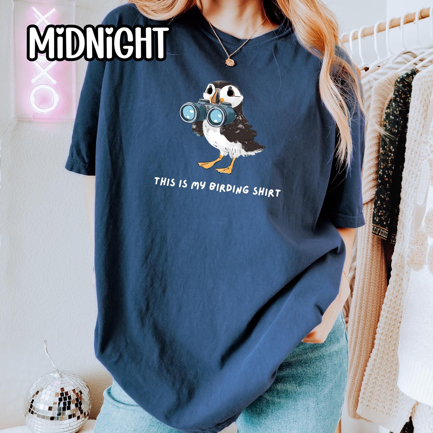Puffin with Binoculars Birding Shirt, Coastal Birds Shirt, Gift for Bird Lovers
