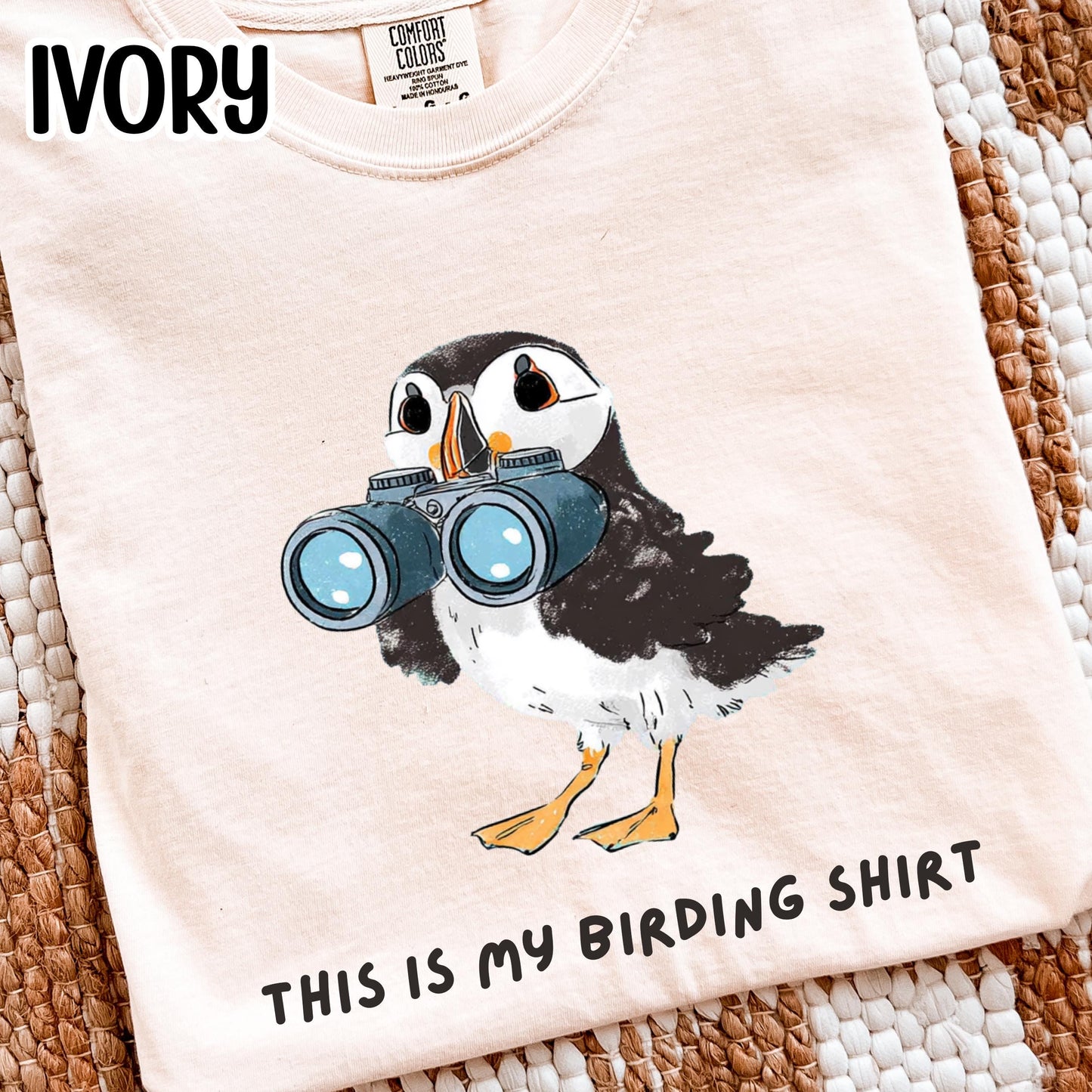 Puffin with Binoculars Birding Shirt, Coastal Birds Shirt, Gift for Bird Lovers