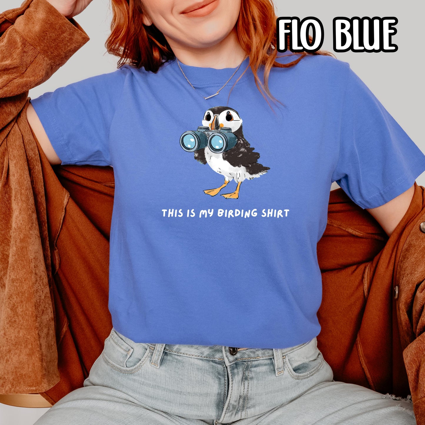 Puffin with Binoculars Birding Shirt, Coastal Birds Shirt, Gift for Bird Lovers