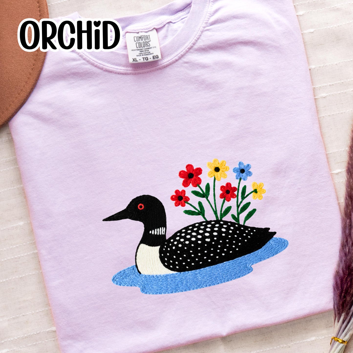 Loon Wildflower Embroidered Birding Shirt, Wildlife Lake Shirt Gift for Bird Lovers