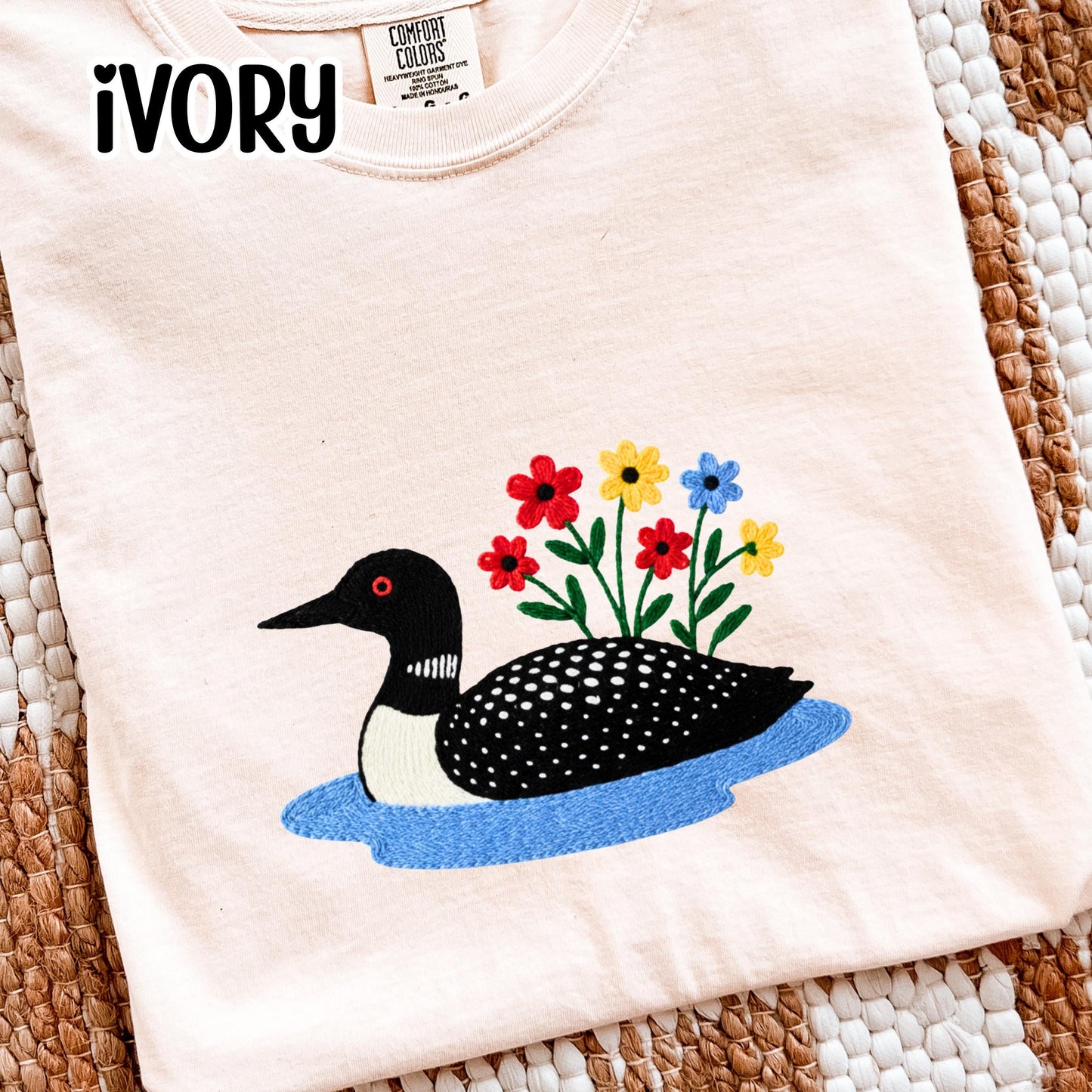 Loon Wildflower Embroidered Birding Shirt, Wildlife Lake Shirt Gift for Bird Lovers