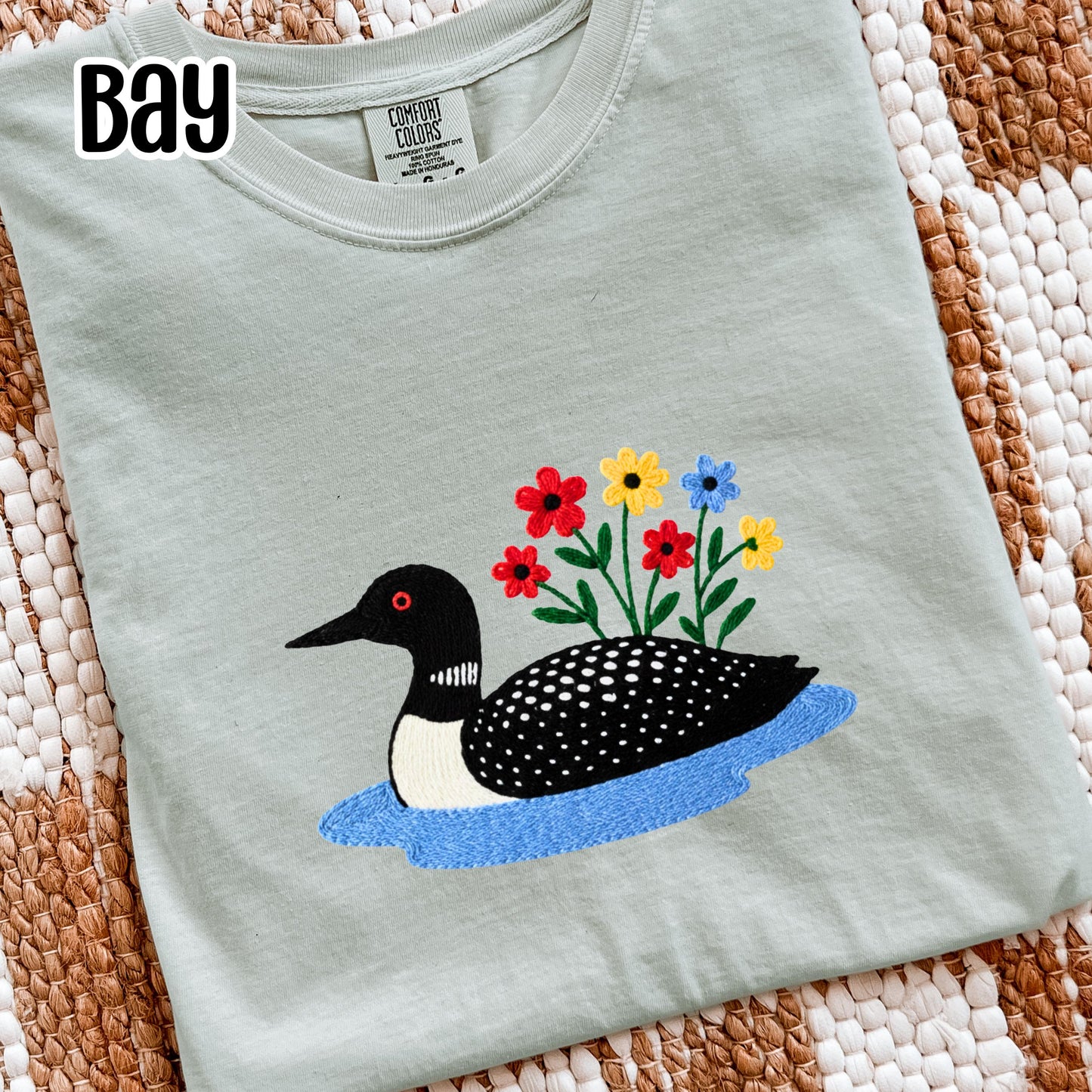 Loon Wildflower Embroidered Birding Shirt, Wildlife Lake Shirt Gift for Bird Lovers