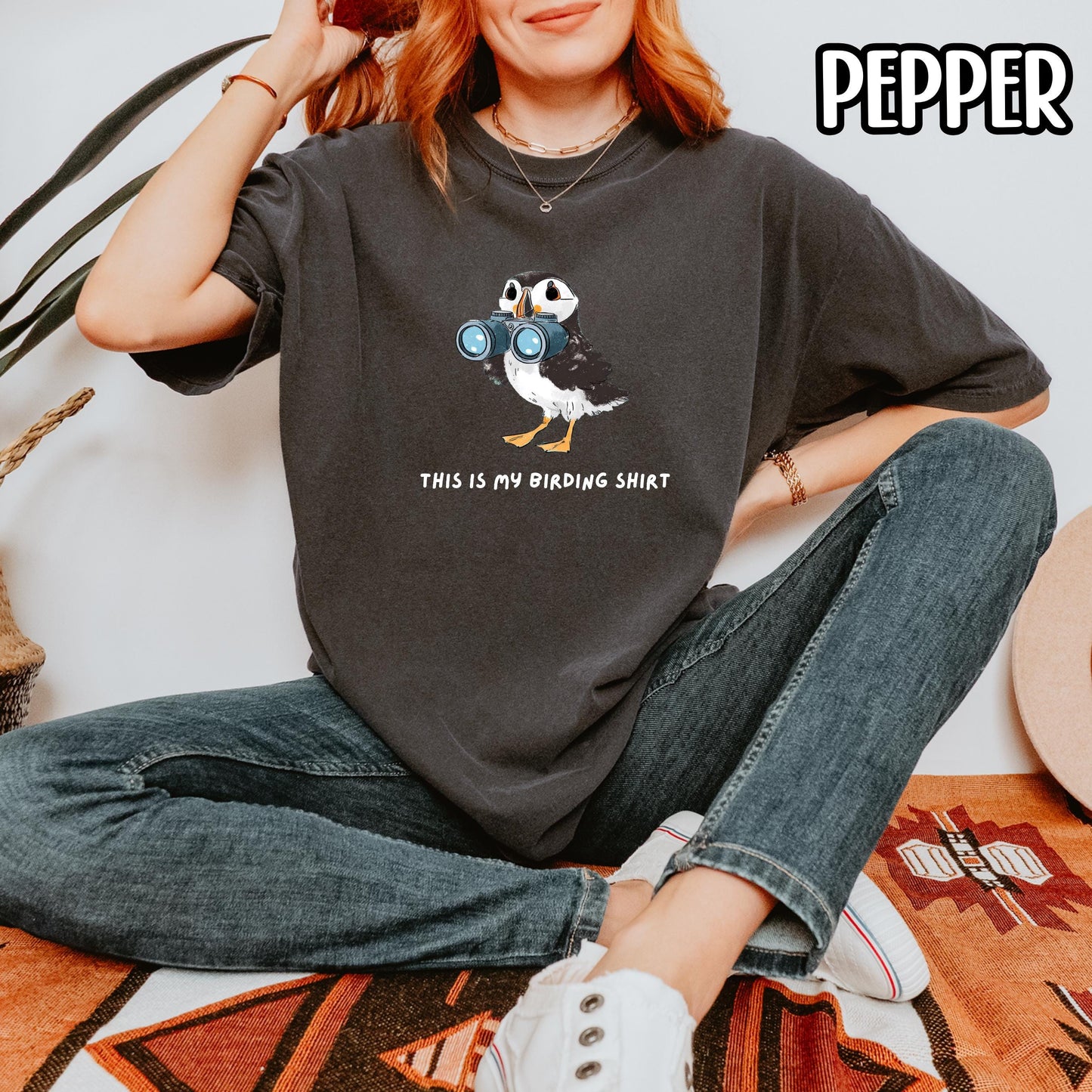 Puffin with Binoculars Birding Shirt, Coastal Birds Shirt, Gift for Bird Lovers