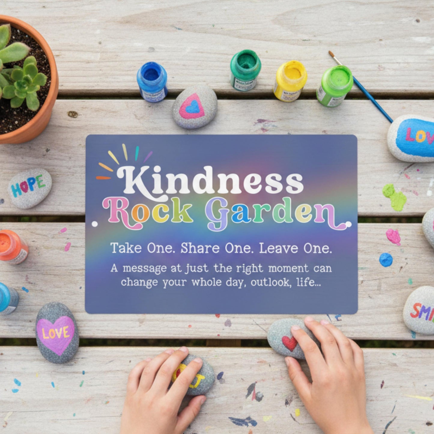 Kindness Rock Garden Sign, Painted Rocks Sign, Outdoor Rated Gift for Teacher