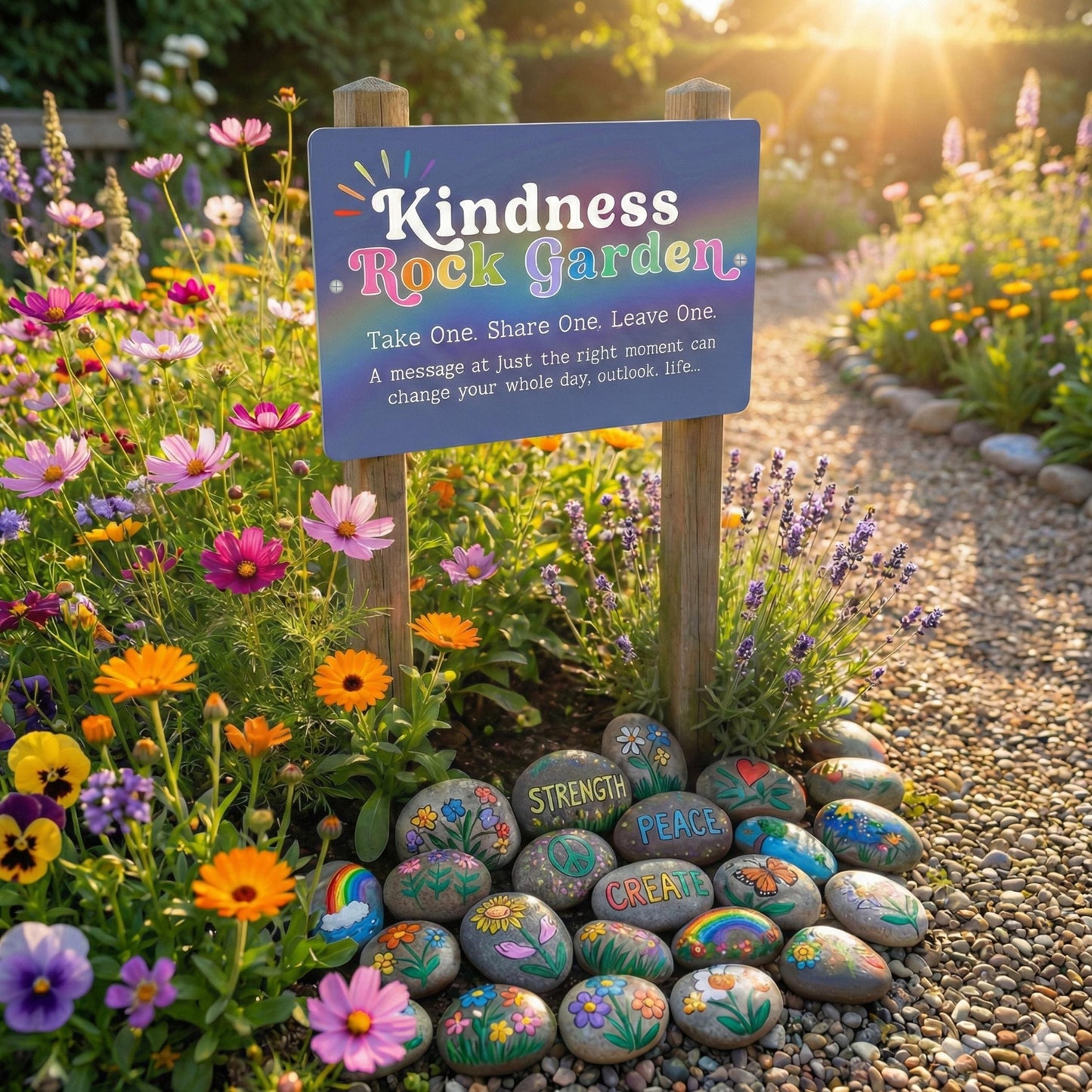 Kindness Rock Garden Sign, Painted Rocks Sign, Outdoor Rated Gift for Teacher