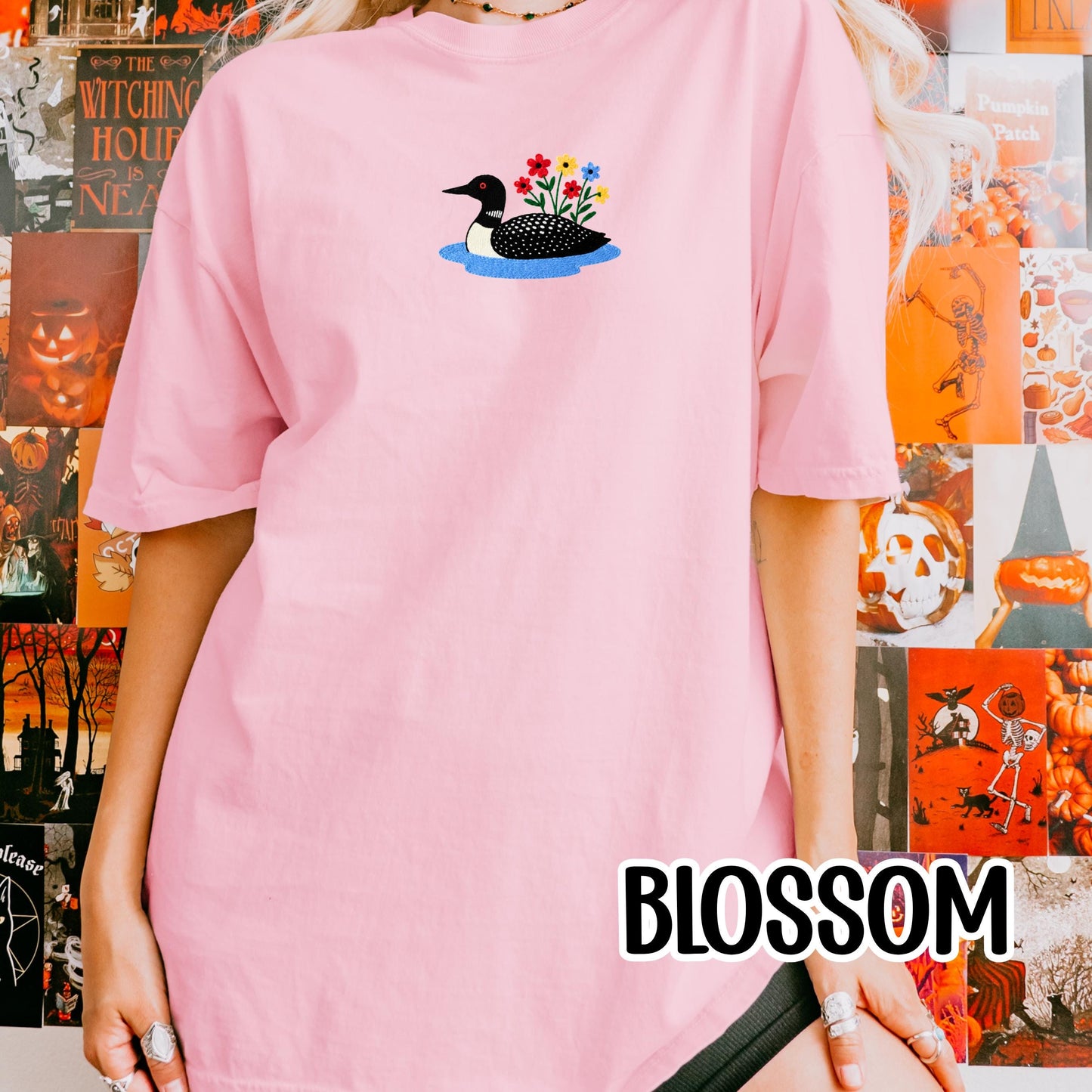 Loon Wildflower Embroidered Birding Shirt, Wildlife Lake Shirt Gift for Bird Lovers