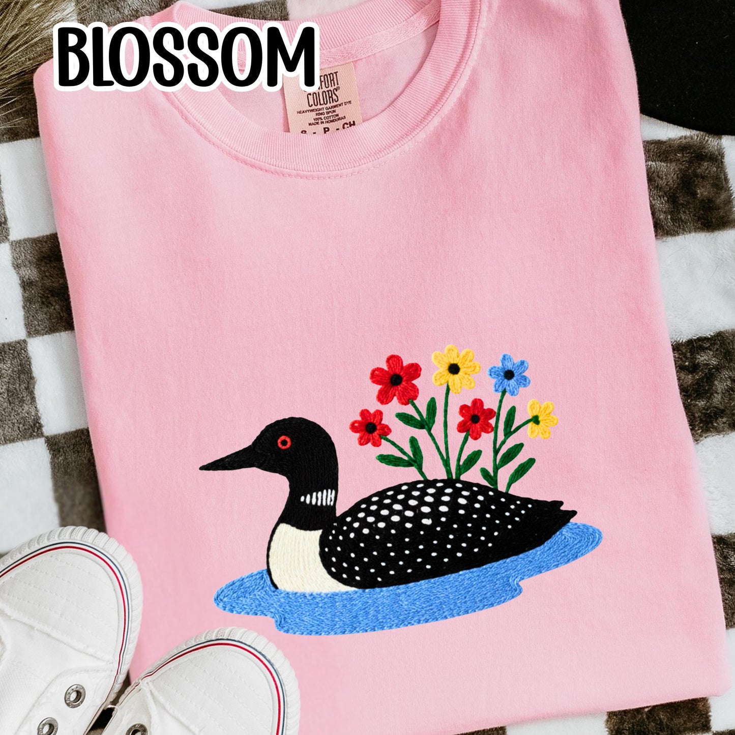 Loon Wildflower Embroidered Birding Shirt, Wildlife Lake Shirt Gift for Bird Lovers