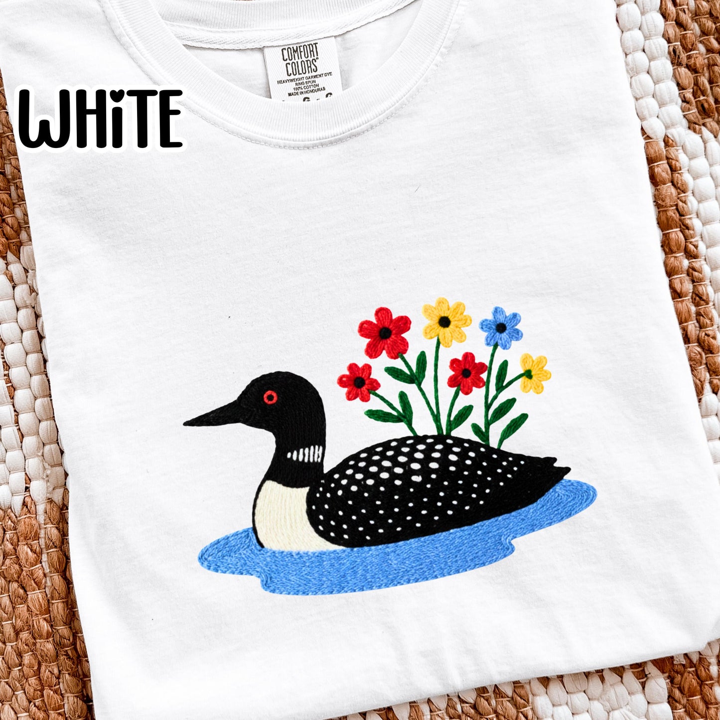 Loon Wildflower Embroidered Birding Shirt, Wildlife Lake Shirt Gift for Bird Lovers