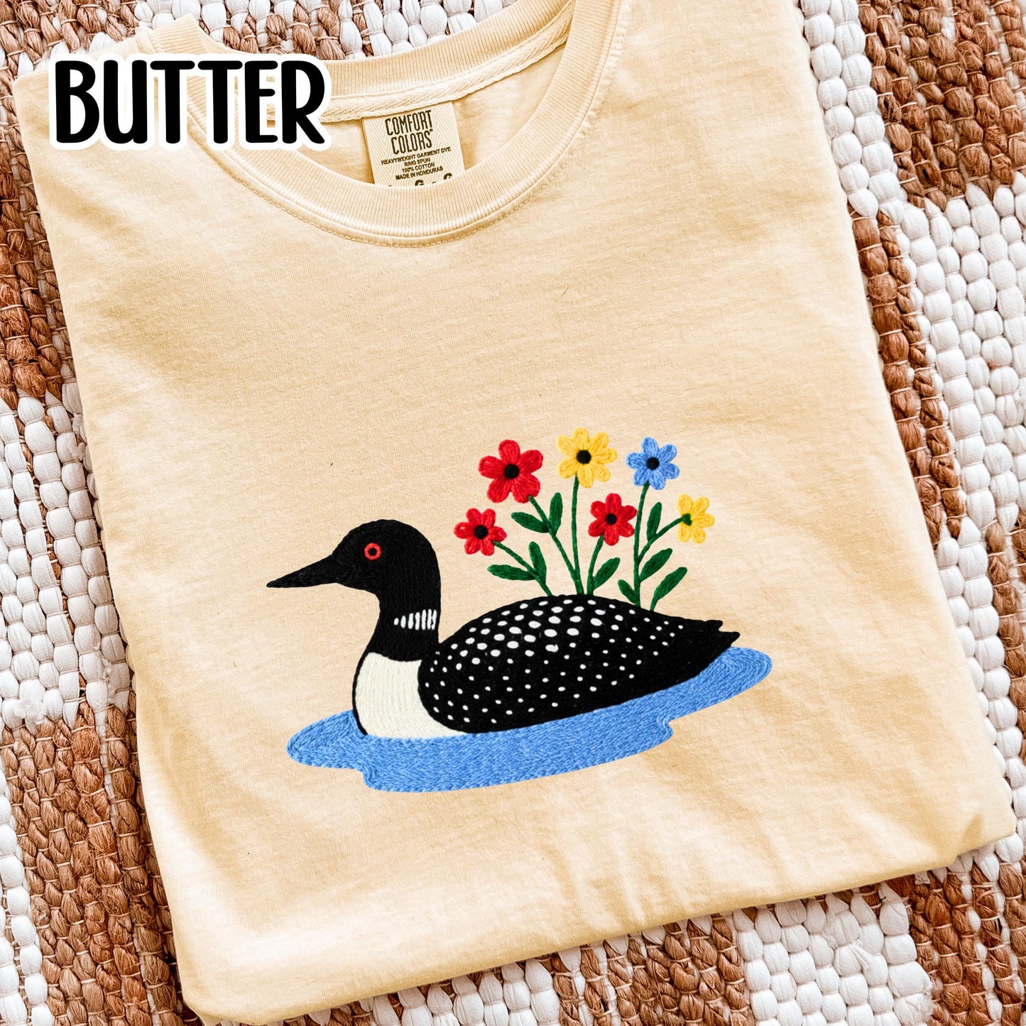 Loon Wildflower Embroidered Birding Shirt, Wildlife Lake Shirt Gift for Bird Lovers