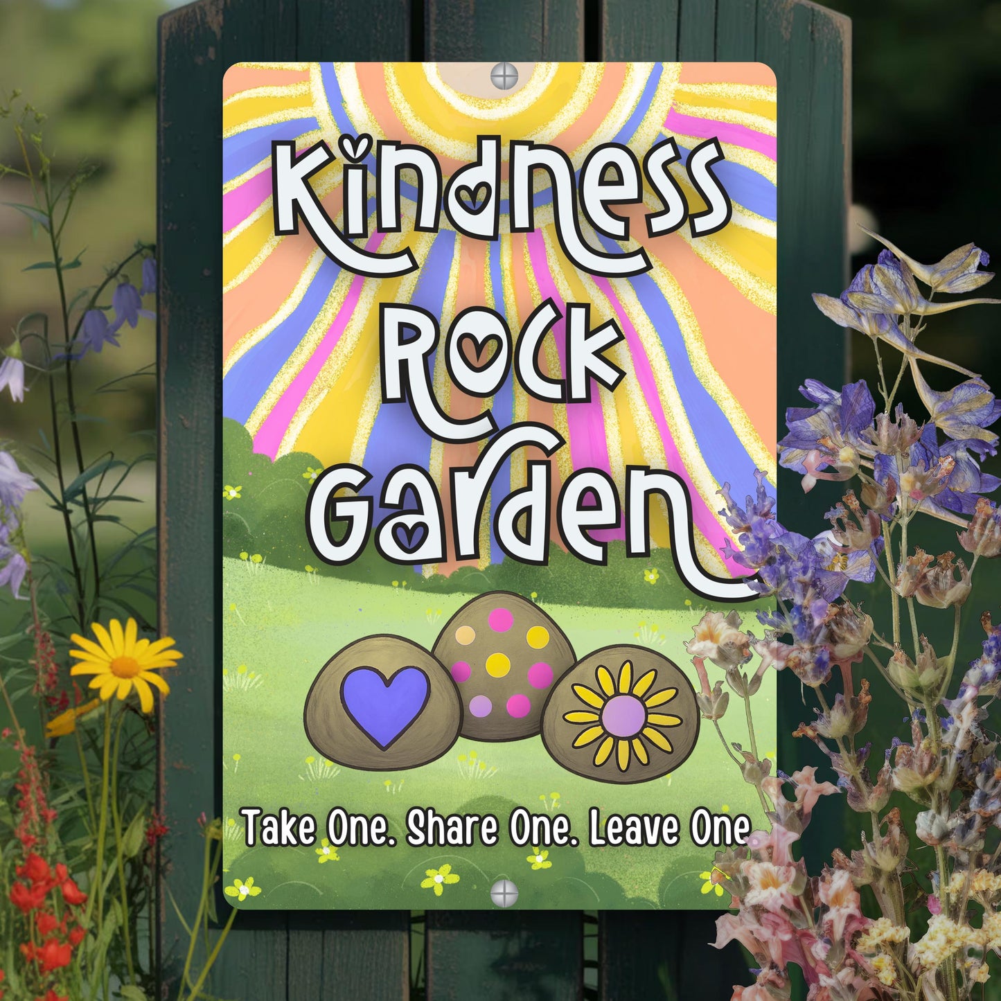 Kindness Rocks Garden Sign, 12x18 8x12 Painted Rocks Sign, Outdoor Rated Gift for Teacher