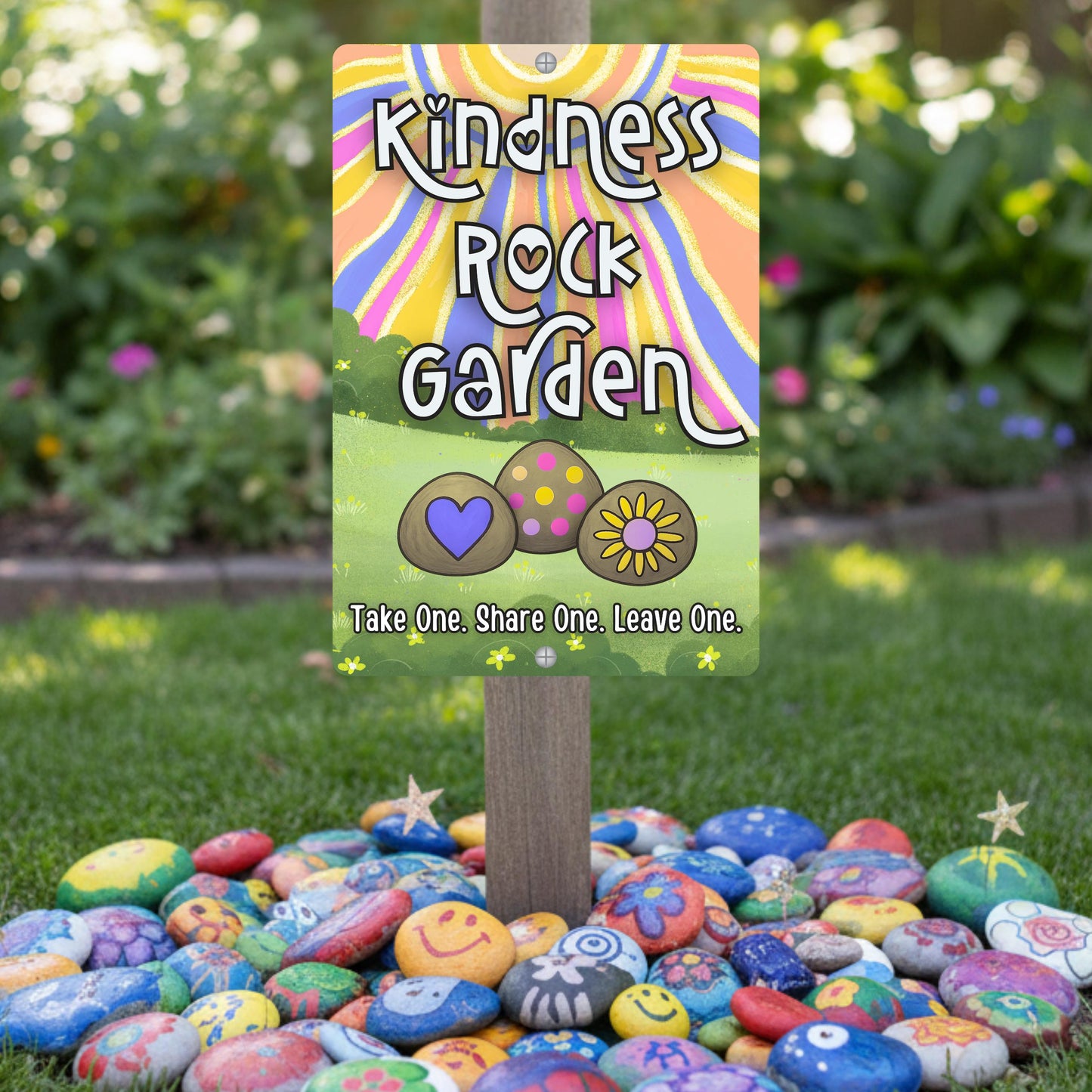 Kindness Rocks Garden Sign, 12x18 8x12 Painted Rocks Sign, Outdoor Rated Gift for Teacher