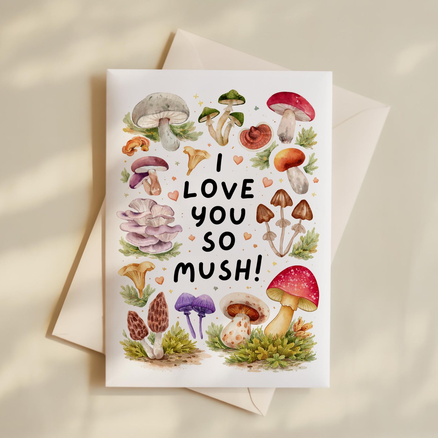 Love You So Mush Card, Valentine's Mushroom 5x7 Card, High Quality Card for 1st Anniversary, Husband, Wife, Boyfriend, Girlfriend