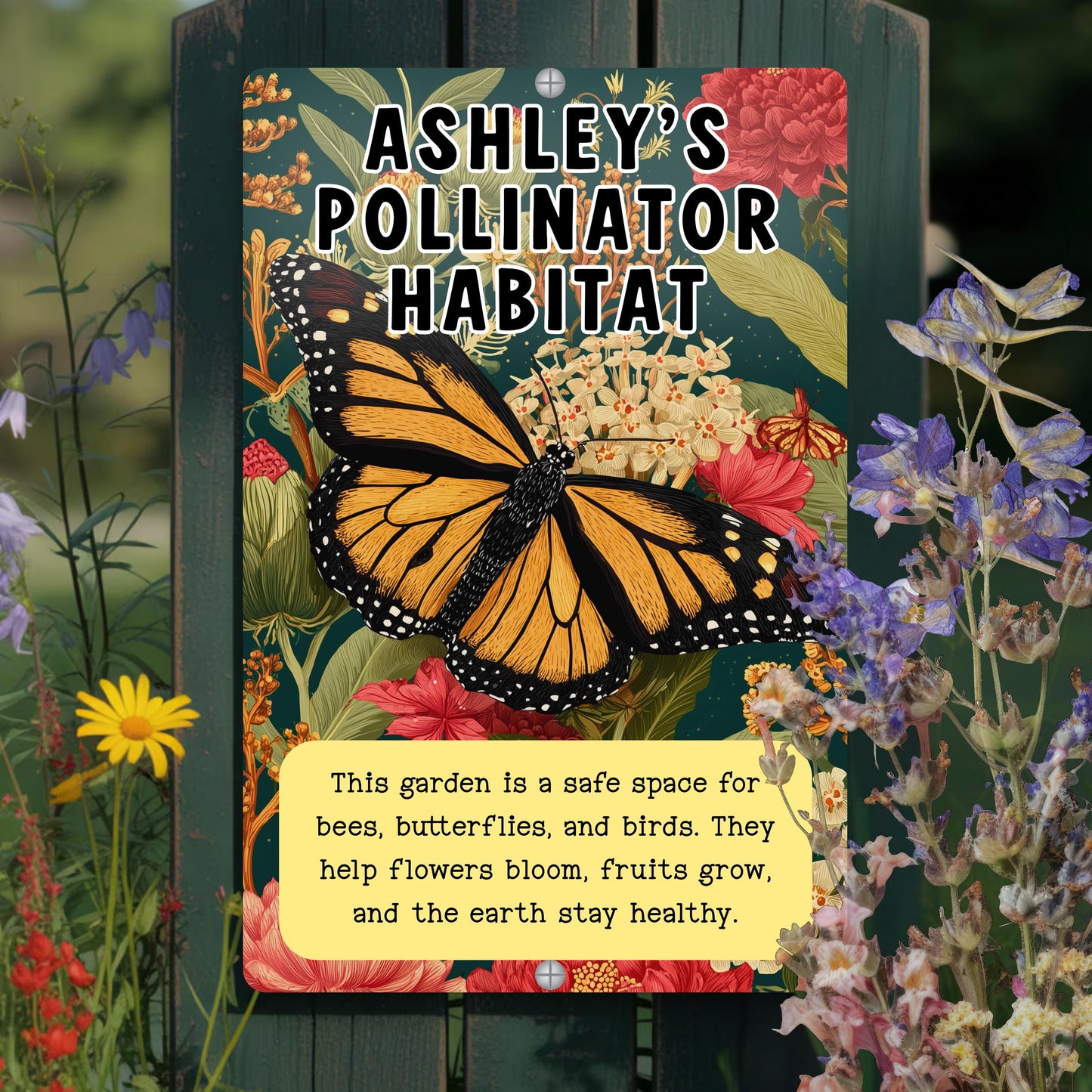CUSTOM Pollinator Habitat Sign, Multiple Sizes, Outdoor Rated Aluminum Sign, Gift for Gardener