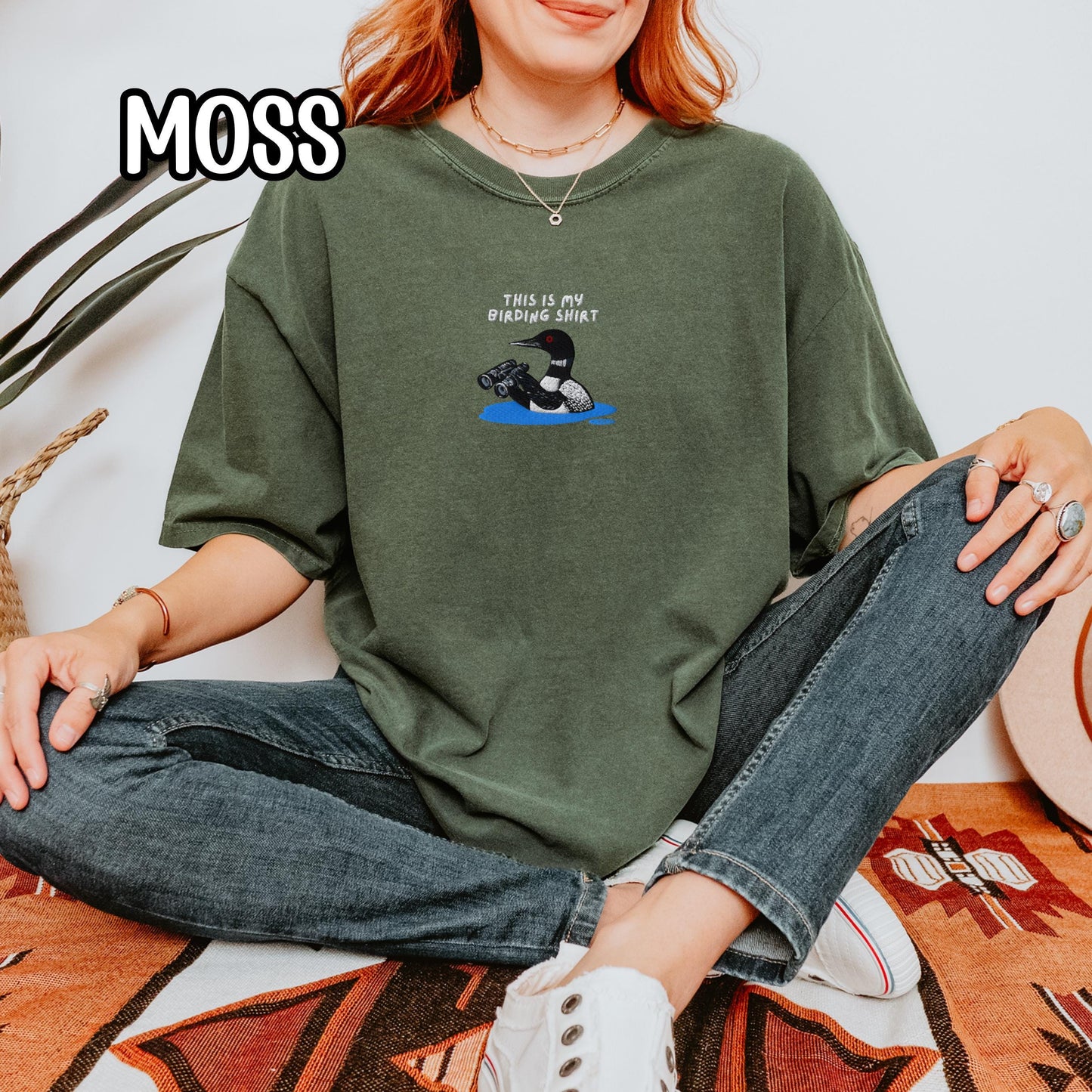 Loon With Binoculars Embroidered Birding Shirt Sweatshirt, Wildlife Lake Shirt Gift for Bird Lovers