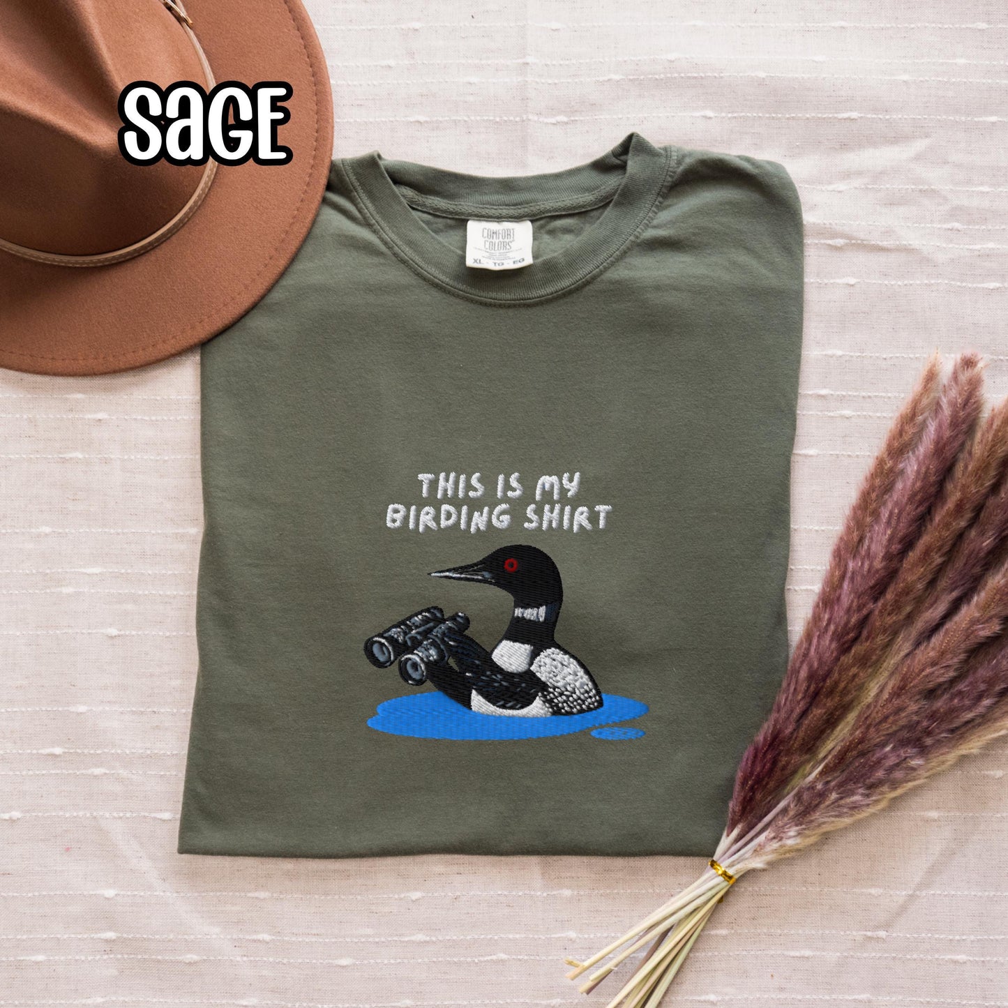 Loon With Binoculars Embroidered Birding Shirt Sweatshirt, Wildlife Lake Shirt Gift for Bird Lovers