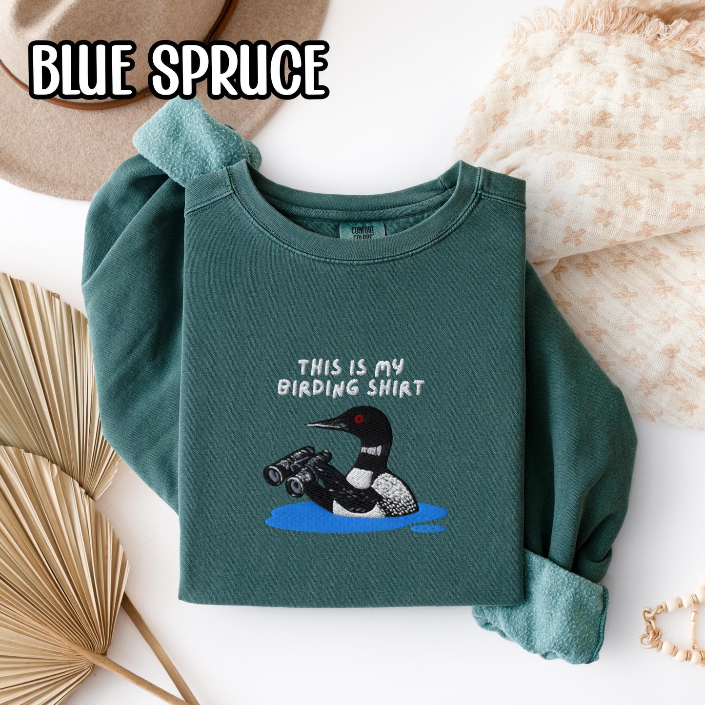 Loon With Binoculars Embroidered Birding Shirt Sweatshirt, Wildlife Lake Shirt Gift for Bird Lovers