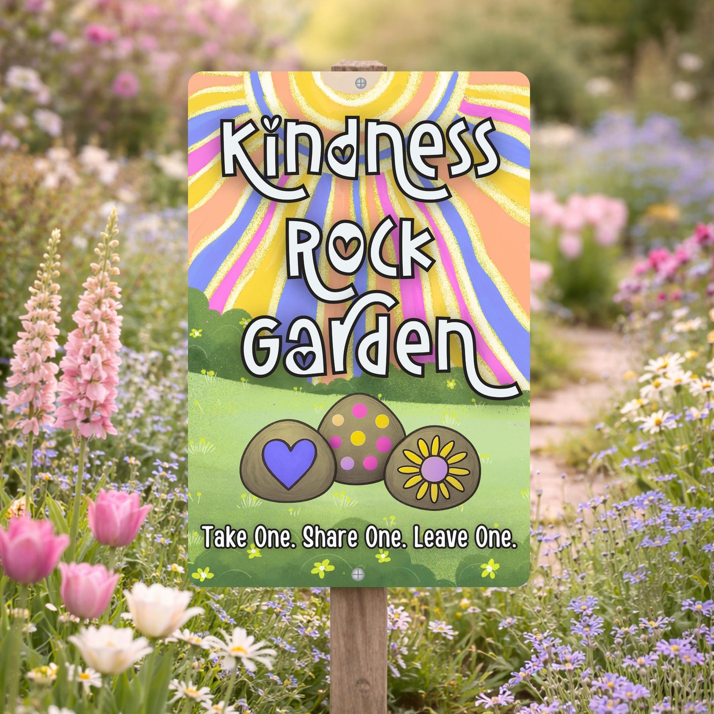 Kindness Rocks Garden Sign, 12x18 8x12 Painted Rocks Sign, Outdoor Rated Gift for Teacher