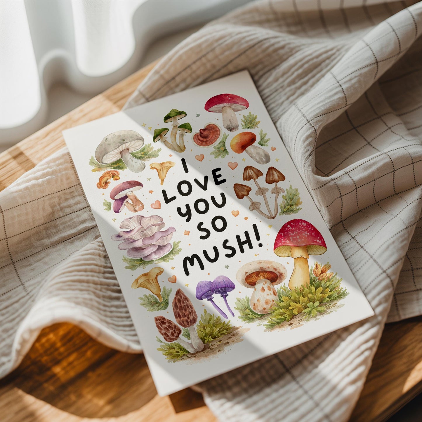 Love You So Mush Card, Valentine's Mushroom 5x7 Card, High Quality Card for 1st Anniversary, Husband, Wife, Boyfriend, Girlfriend