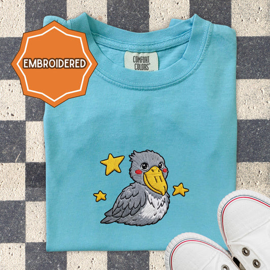 Shoebill Stork Embroidered Comfort Colors Shirt, Coastal Bird Sweatshirt, Cutecore Gift for Birders